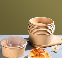 Bol en papier kraft jetable avec logo et motif personnalisés, conteneur à emporter pour salade, nouilles sautées, ramen, emballage alimentaire