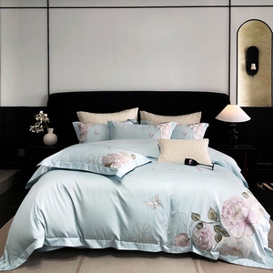 Làm Mát <span class=keywords><strong>Percale</strong></span> Bông Tấm 4PC Nữ Hoàng Kích Thước Nhiệt Độ Điều Chỉnh Cho Hot Đêm Thêu Bộ Đồ Giường Bộ - Product Image 2