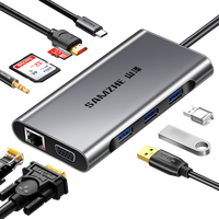 SAMZHE Hub USB-C 10 en 1, adaptateur multiport, lecteur SD/TF 4K VGA, PD100W, 3 ports USB 3.0, ports RJ45 1000 Mbps, port audio 3,5 mm