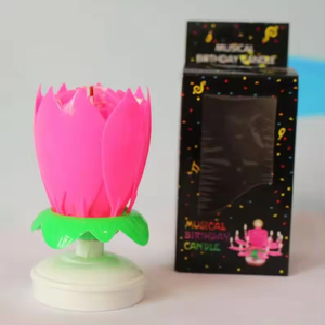 Bougie d'anniversaire musicale Lotus avec fonction rotative chantante, fonctionne à piles, sans parfum, pour les fêtes de Pâques et du Nouvel An - Product Image 5