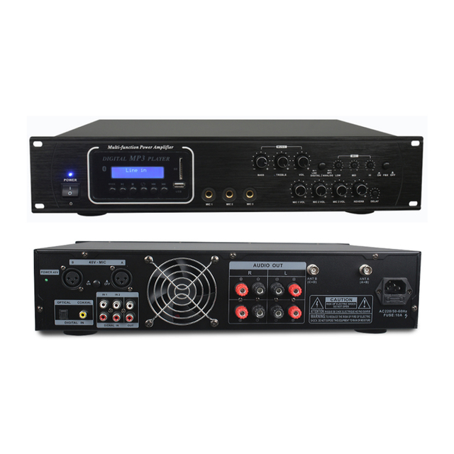 1000W 2CH Professional Karaoke Power Amplifier with Bt USB SD FM DSP FX FBX Anti-Howling for Home KTV Bar Disco Party