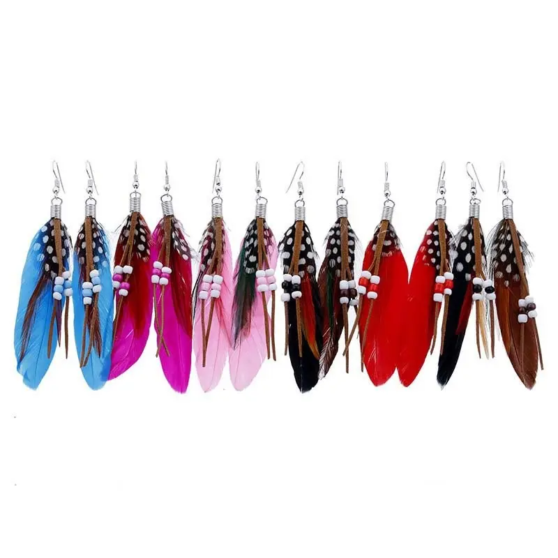 2022 New Hot Sale Tassel Earrings Delicate Beads Bohemian Earrings Trend Colorful Feather Earrings for Women