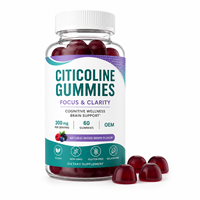 Gomitas de Citicolina Clean Label, Veganas, Sin Pectina, Sin Gluten, Sin Gelatina, Sabor a Bayas Mixtas, Bienestar Cognitivo, Línea de Suministro OEM