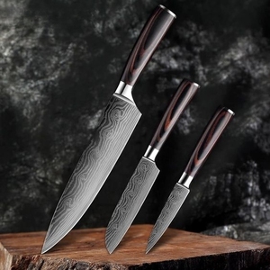Ensemble de 3 couteaux de chef de qualité faits à la main et écologiques avec lames en acier damas Outils culinaires professionnels pour la cuisine - Product Image 2