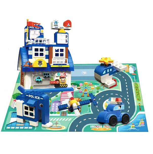 مربعات بناء عالية الجودة تحتوي على قالب المدينة والشرطة مربعات تخزين حصيرة أطفال ألعاب بناء ألغاز تعليمية للأطفال