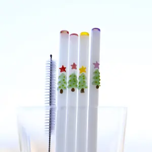 Pajita de cristal de borosilicato para decoración de árbol de Navidad, paja de cristal práctica de protección ambiental