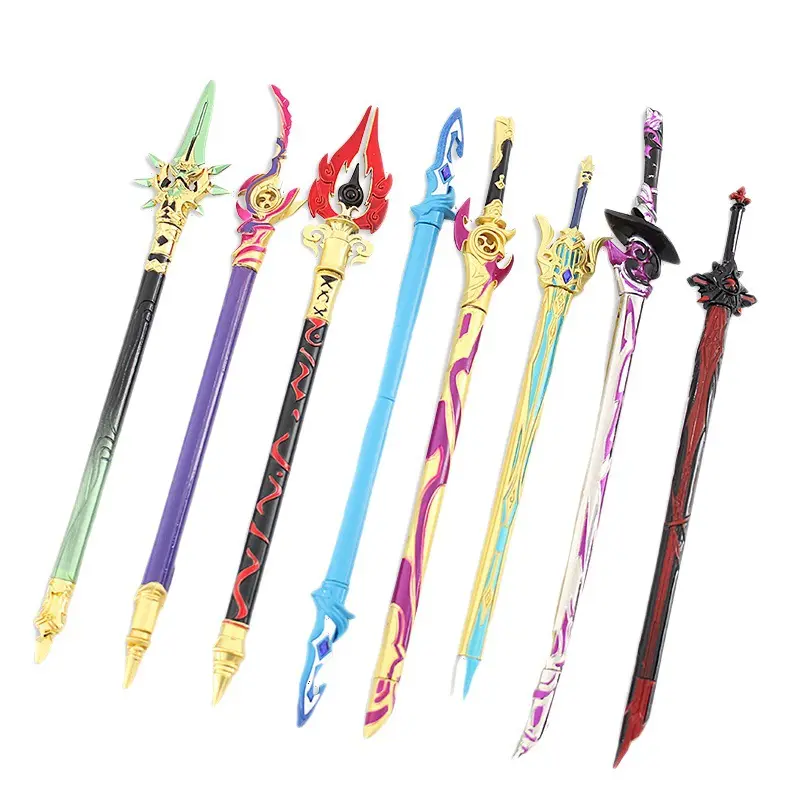 Jogo genshin caneta de metal com espada, caneta de tinta preta para cosplay, presente de criança, coleção de papelaria