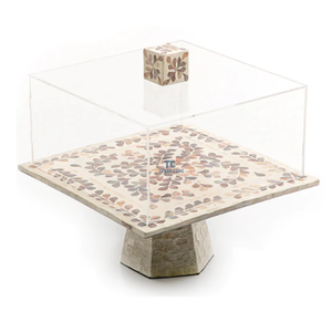 Precio de fábrica al por mayor, soporte de pastel con incrustaciones de hueso indio hecho a mano, bandeja de acrílico para servir de nuevo diseño con tamaño personalizado para servir pasteles - Product Image 5