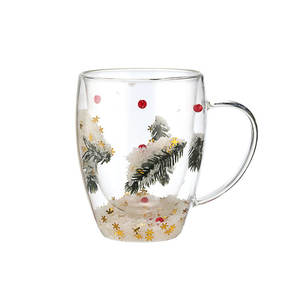 Vente en gros de tasses à café en verre borosilicate à double paroi avec poignées, logo personnalisé, tasses créatives de Noël - Product Image 2