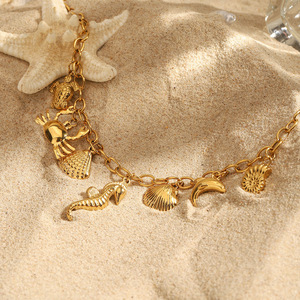 Yueli Gold Plated Sea Life Charm Necklace With Shell Starfish <b>Crab</b> Pendant For Women Beach Vacation Jewelry - Product Image 4
