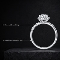 Cincin Moissanite Berlian Klasik Micro Inlaid Round Halo 1.00 Karat Warna D VVS1 dengan Pave Band Mewah dari Perak S925