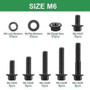 M6 <b>Flange</b> <b>Bolts</b> Hex Nut Washer Kit 228 Pcs Grade 10.9 High Strength Construction Industry Use - Product Image 2