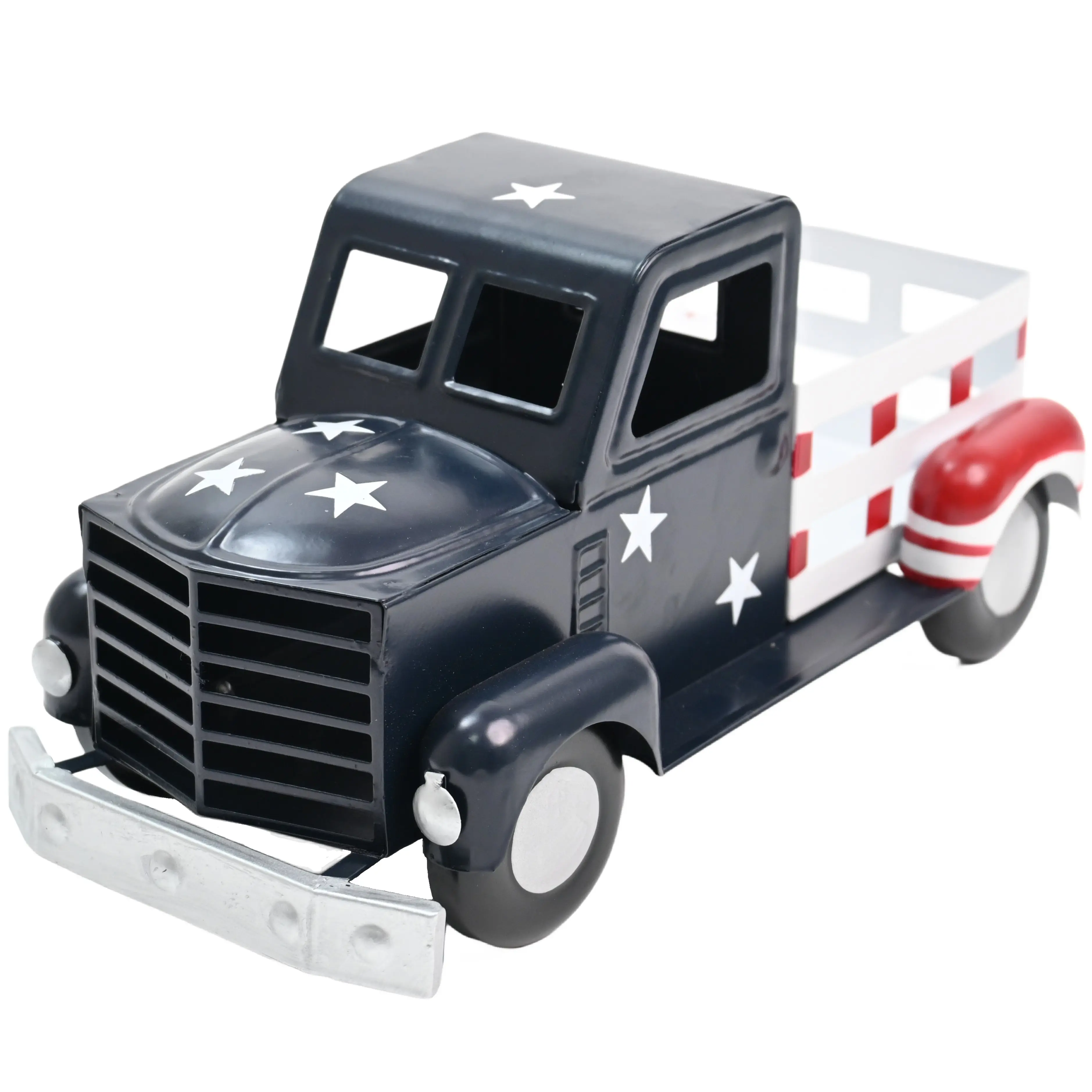 Vintage Patriotic American Pick Up Truck Decorative Tabletop Storage Metal Truck Model Car Independence Day Decoration