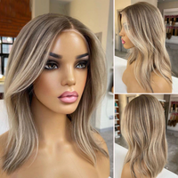 Perruque Femme Gracieuse Blanc et Gris Blond Cendré Big Wave Court Bob Cuticule Brute Cheveux Humains Alignés HD Lace Front Perruques