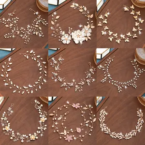 Wedding Hair Accessories Crystal Pearl Headband Tiara Flower Headpiece Vine Women Jewelry Bridal Hair