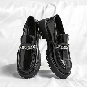 Chaussures habillées pour hommes <span class=keywords><strong>en</strong></span> <span class=keywords><strong>cuir</strong></span> verni à bout rond, semelle épaisse augmentant la taille, confortables et tendance - Product Image 2