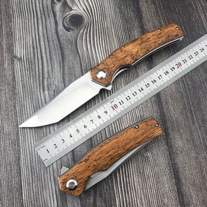 Couteau de poche de sauvetage extérieur à lame en acier D2 de 3,82 pouces, manche en bois de santal doré, couteau pliant EDC pour camping, DIY OEM - Product Image 6