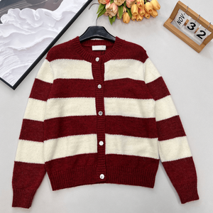 Jersey de Punto para Mujer con Bloques de Color, Cuello Redondo, Botones Frontales, Manga Larga, Suave - Product Image 1