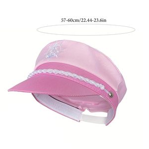 Sombrero rosa azul marino con bufanda Set Flat Top Yacht Vacation Sailor Captain Hat Girl Pink Boat Admiral Cap Bachelorette Party Hat - Product Image 4