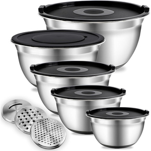 Bol mélangeur en acier inoxydable avec râpe, saladier 3QT 5QT, bols mélangeurs en métal avec couvercles transparents, ensemble - Product Image 1