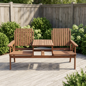 TACASA Weather Resistant Outdoor <b>Wooden</b> Conversation <b>Bench</b> with Built-In Table for Garden Patio Villa Hotel Lawn & Park - Product Image 1