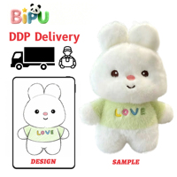 Jouets en peluche OEM en gros, lapin blanc en polaire polyester super doux, avec t-shirt brodé LOVE vert clair, rembourré