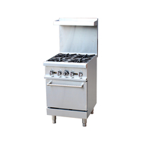 Cuisinière professionnelle à gaz Meilern 4 brûleurs avec four intégré, protection anti-éclaboussures, en acier inoxydable, multifonction