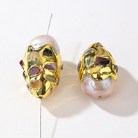 Perle naturelle baroque, tourmaline multicolore, pierre brute, perle en or fondu à 2 trous pour la fabrication de bijoux DIY