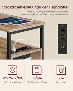Table d'appoint étroite SENYU pour petits espaces de salon, couleur gris-beige, avec station de charge et 2 tiroirs, table de chevet mince - Product Image 6