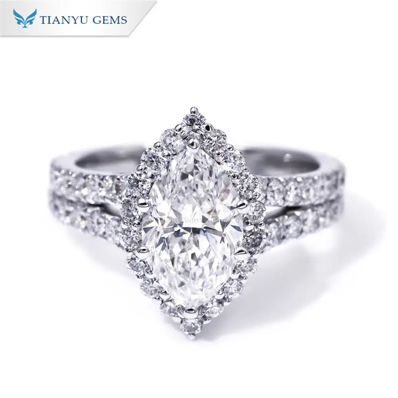 Tianyu gems pure white gold with marquise cut diamond wedding ring