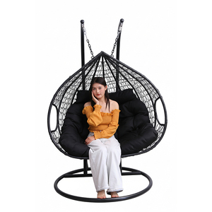 Fauteuil suspendu double en rotin pour jardin, terrasse, balcon, design tendance, avec support, pour chambre <span class=keywords><strong>à</strong></span> coucher - Product Image 1