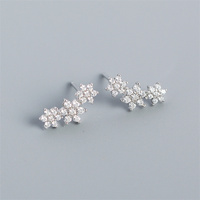Frauen edlen Schmuck 18 Karat vergoldet klar Zirkon Pflaster 925 Sterling Silber Blume Kletterer Ohrringe Großhandel