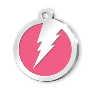 Placa de identificación redonda con diseño de rayo rosa para perros y gatos - Product Image 1