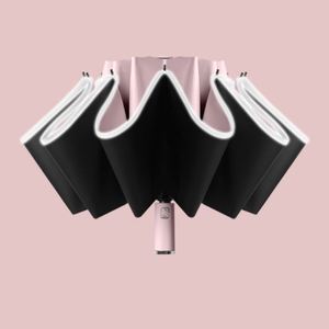 Safety Reflective Strip 3-Folding Fully-Automatic Smart Reverse <b>Umbrella</b> with 10-Rib 105cm Open Diameter Modern Design - Product Image 5