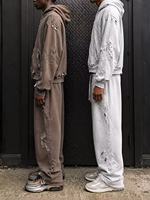 Ensemble de survêtement pour homme, style streetwear oversize, avec sweat à capuche zippé et pantalon de survêtement, effet vieilli et délavé, grammage lourd, 100% Coton, Vente en gros