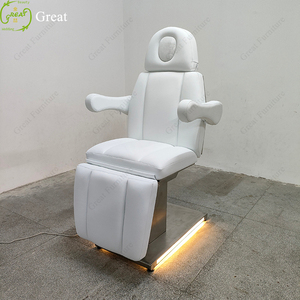 Nouveau mobilier de salon de beauté table de massage en cuir blanc base en métal argenté lit cosmétique électrique à 4 moteurs avec Led - Product Image 6