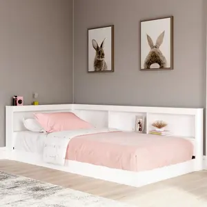 NOVA White MDF Toddler Corner Bed Full Size Platform Bed With Storage Shelves Kids Bedroom Floor Bed Frame