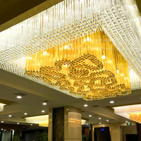 Grand Lustre Carré Moderne Personnalisé en Cristal K9 LED de Luxe pour Hall d'Hôtel et Villa avec Télécommande