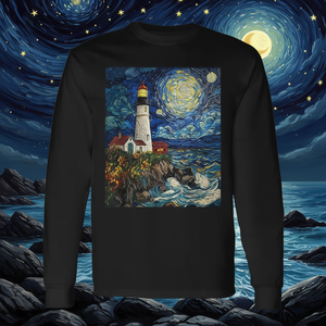 T-shirt en coton doux à manches longues avec motif de dessin animé Lighthouse Sea Graphic pour toutes les saisons - Product Image 3