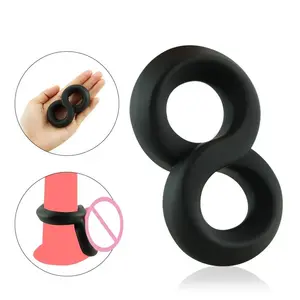 8 bentuk cincin Penis hitam untuk Penis cincin Penis murah produk seks dewasa silikon tahan lama fleksibel untuk pria menunda ejakulasi