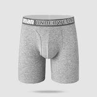 Haute qualité noir gris Boxer bref couleur bloc élastique taille bande coton longue jambe grand Logo hommes sous-vêtements Boxer Homme