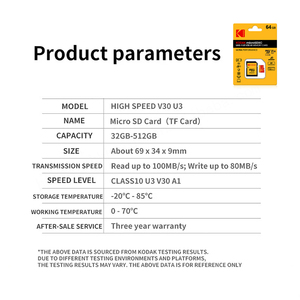 Kodak การ์ด SD ขนาดเล็กของแท้การ์ดหน่วยความจำ C10แฟลช TF A1 V30 U3เมกะไบต์/วินาที100 32GB 64GB 128GB 256GB 512GB - Product Image 5