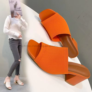 European American Women's Fashion Square Sandals New Cross-Border High Heel Wool Knitted Shoes With <b>Open</b> Counter Type - Product Image 2