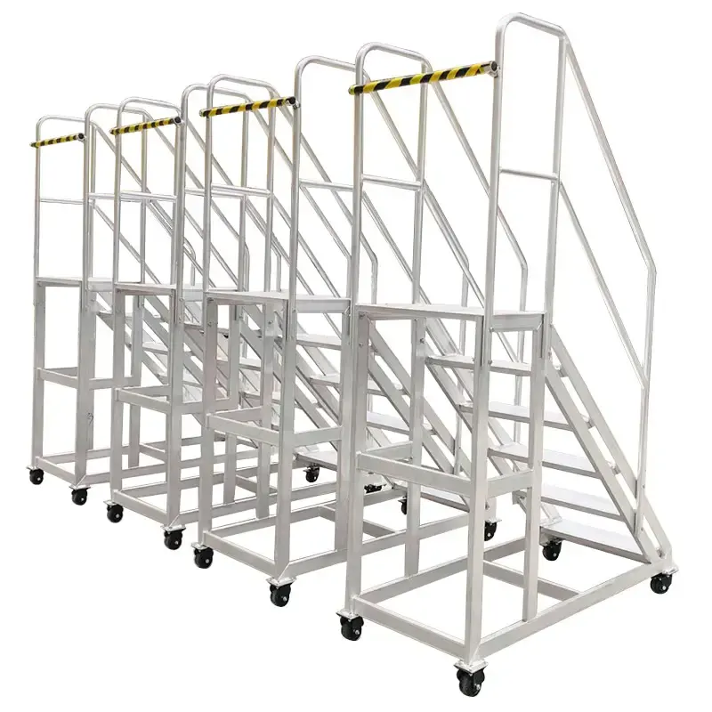 Warehouse Steel Safety Rolling Mobile Plattform leiter mit Handläufen 4 Räder