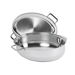 Plat à rôtir ovale Silit avec couvercle 38x26cm en acier inoxydable pour utilisation au four - Product Image 1