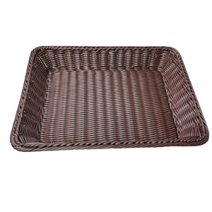 Rectangular Imitation Rattan <b>Basket</b> Brown Off White Coffee Color Plastic Storage Tray For Fruit Snack Candy Baking <b>Bread</b> - Product Image 5