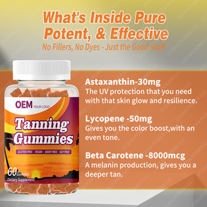 Goma de bronceado de etiqueta privada OEM, gomitas de bronceado sin sol con betacaroteno, licopeno y astaxantina con vitamina C E para colágeno - Product Image 4