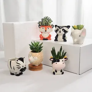 Mini Small Cute Owl Fox Animal Succulent Planter Set Desk Decor Ceramic Flower Plant Pots
