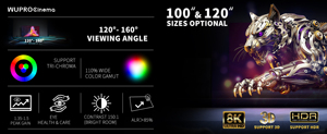 Nueva Pantalla de Proyección Wupro Fresnel de 100 Pulgadas con Marco Fijo, ALR UST, Alta Ganancia, PET Crystal, para Proyector Láser, Peacock-100 - Product Image 2