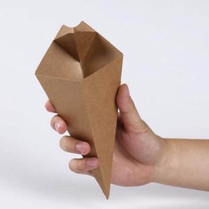 Toptan koni şekli Kraft kağıt fransız Fry kağıt koni cips kutusu ile sos kabı - Product Image 1